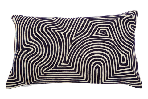 Bosie Ozella Black And White Embroidered Rectangular Cushion