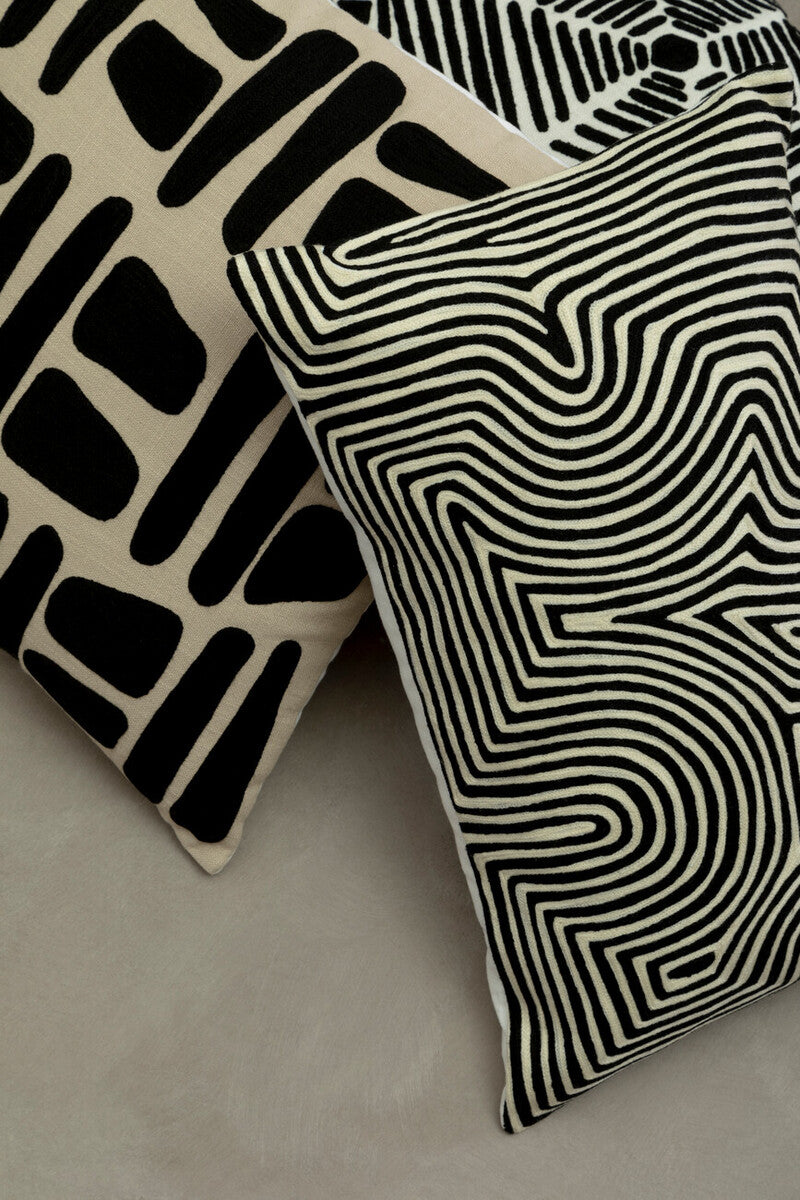 Bosie Ozella Black And White Embroidered Rectangular Cushion