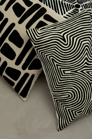 Bosie Ozella Black And White Embroidered Rectangular Cushion