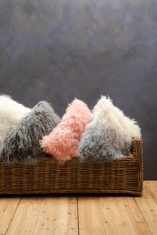 Bosie Real Mongolian Fur White Square Cushion