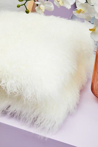 Bosie Real Mongolian Fur White Square Cushion
