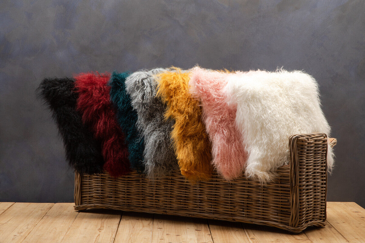 Bosie Real Mongolian Fur Grey Square Cushion