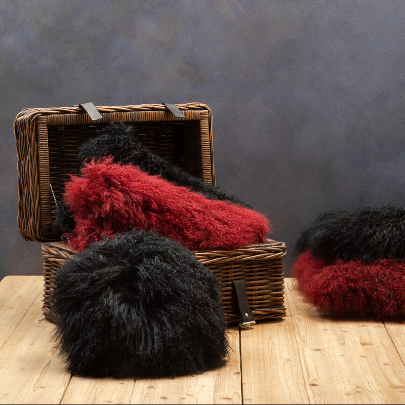 Bosie Real Mongolian Fur Black Rectangular Cushion