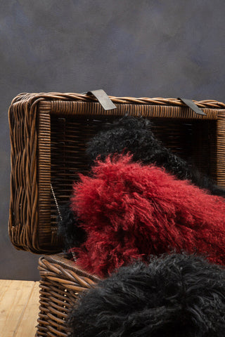 Bosie Real Mongolian Fur Black Rectangular Cushion