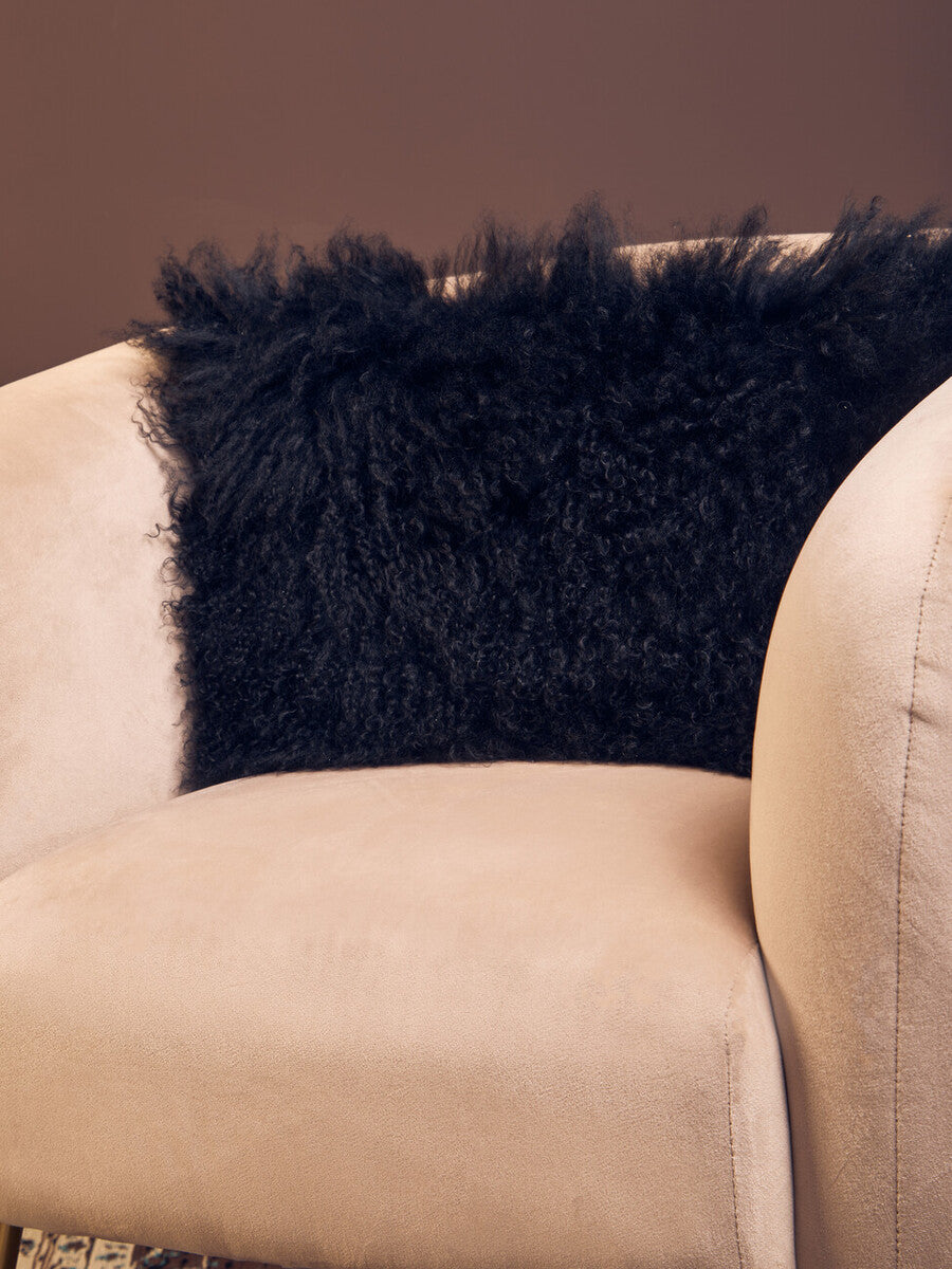 Bosie Real Mongolian Fur Black Rectangular Cushion