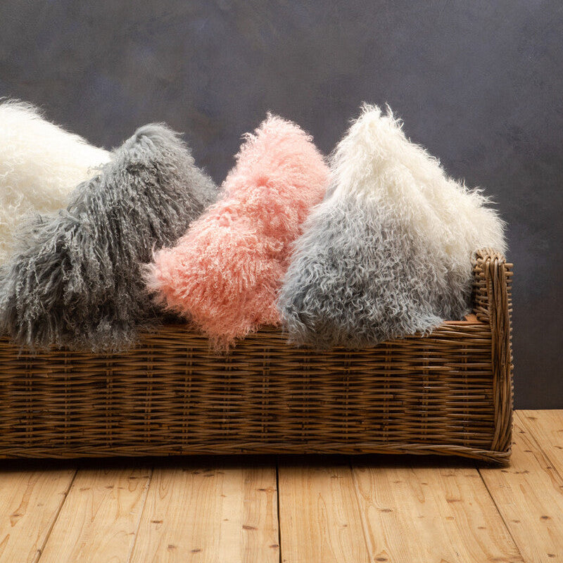 Bosie Real Mongolian Fur Pink Square Cushion