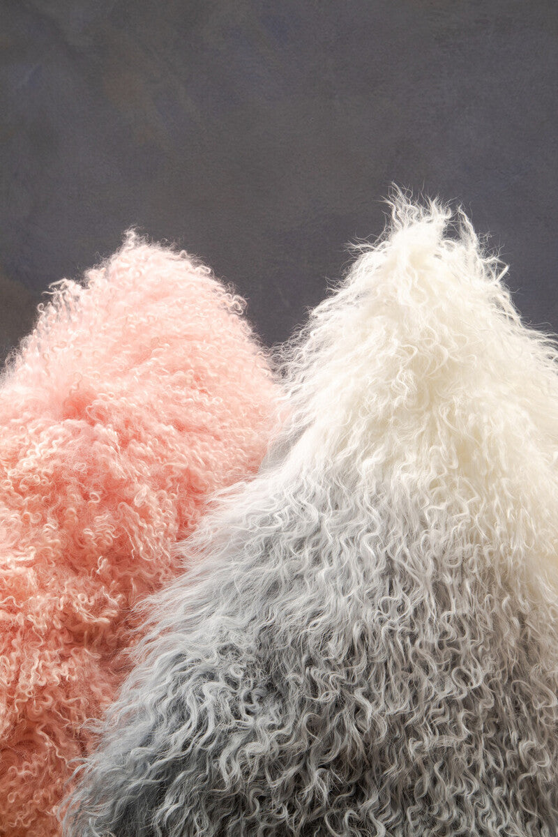 Bosie Real Mongolian Fur Pink Square Cushion