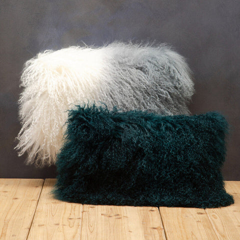 Bosie Real Mongolian Fur Teal Rectangular Cushion