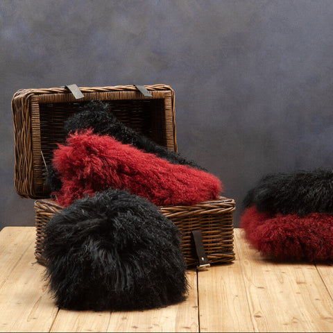 Bosie Real Mongolian Fur Maroon Square Cushion