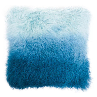 Bosie Real Mongolian Fur Blue Ombre Square Cushion
