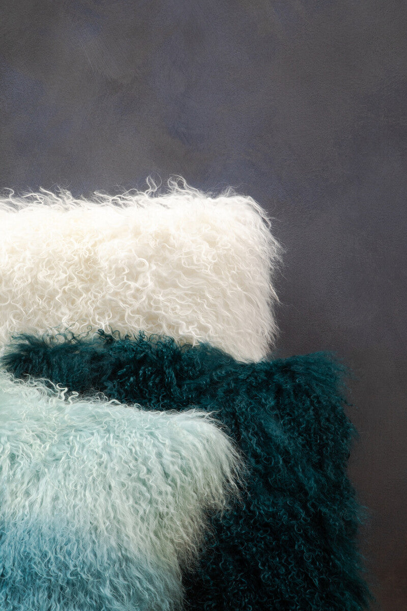 Bosie Real Mongolian Fur Blue Ombre Square Cushion