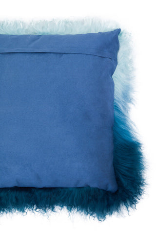 Bosie Real Mongolian Fur Blue Ombre Square Cushion