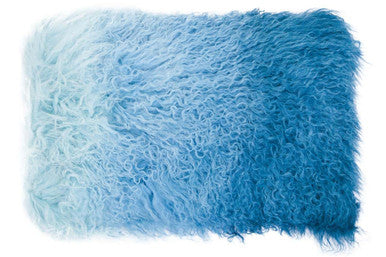 Bosie Real Mongolian Fur Blue Ombre Rectangular Cushion