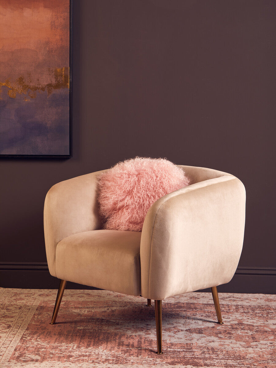Bosie Real Mongolian Fur Pink Round Cushion
