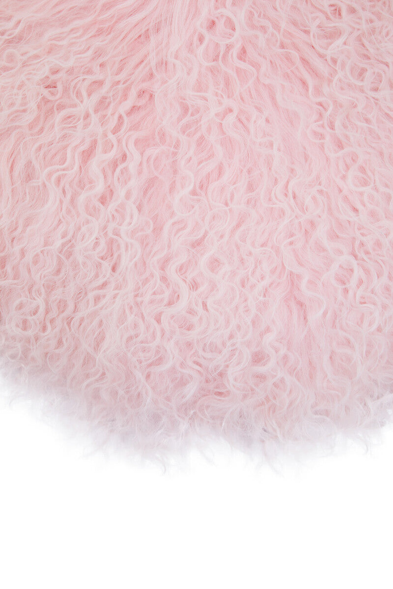 Bosie Real Mongolian Fur Pink Round Cushion