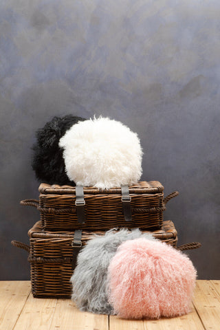 Bosie Real Mongolian Fur Black Round Cushion