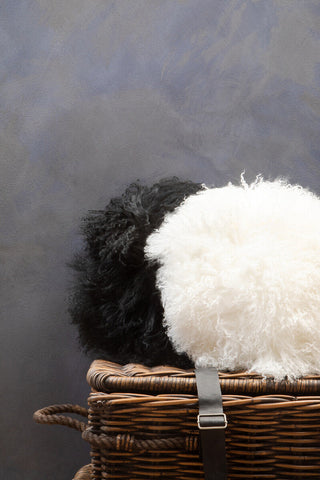 Bosie Real Mongolian Fur Black Round Cushion