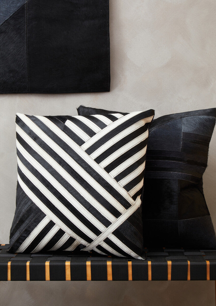 Bosie Safira Black and White Hair on Leather Cushion