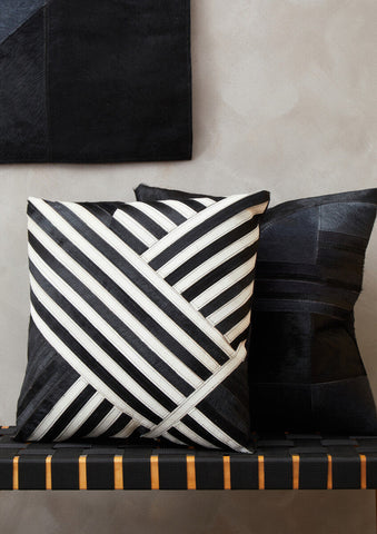 Bosie Safira Black and White Hair on Leather Cushion