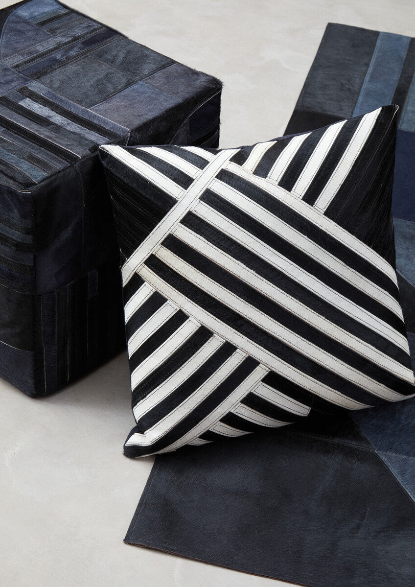 Bosie Safira Black and White Hair on Leather Cushion