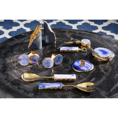 Bowerbird Agata Blue And Gold Candle Holder