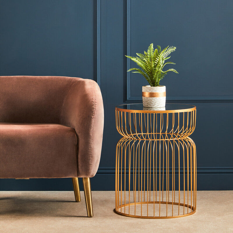Avantis Gold Metal Wireframe Round Side Table