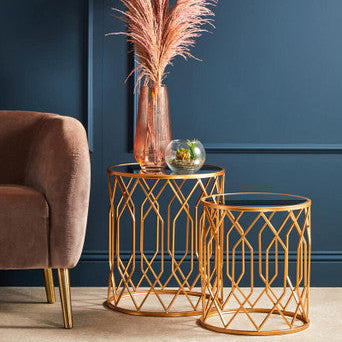 Avantis Set Of 2 Gold Frame Round Side Tables