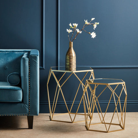Avantis Set Of 2 Hexagonal Mirrored Top Side Tables