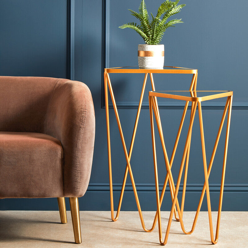 Avantis Set Of 2 Gold Finish Triangle Tables