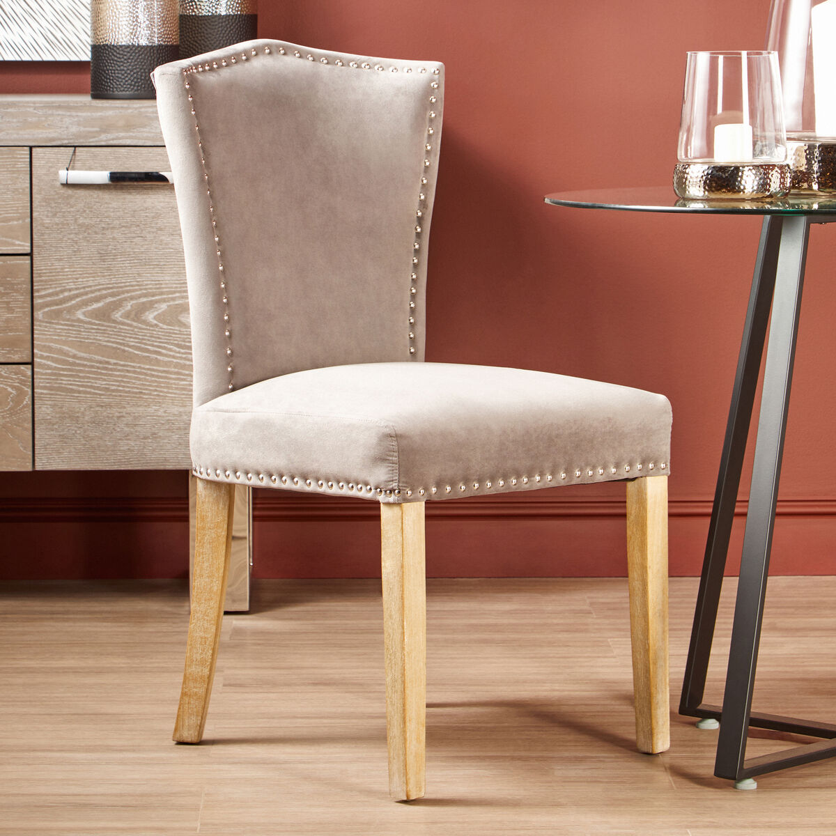 Kensington Townhouse Grey Velvet Dining Chair with Antique Legs