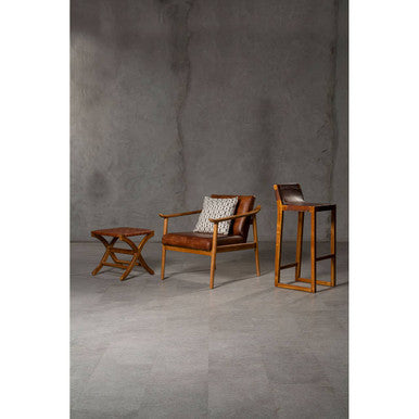 Kendari Brown Leather Bar Chair with Teak Wood Frame