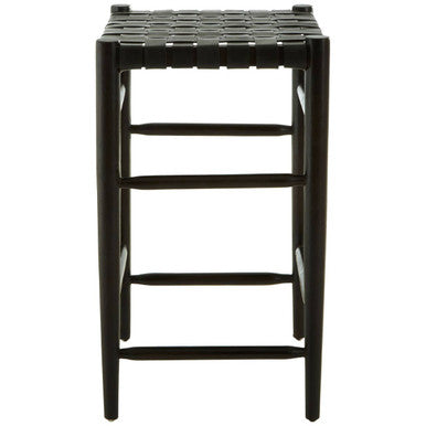 Kendari Black Woven Leather Barstool