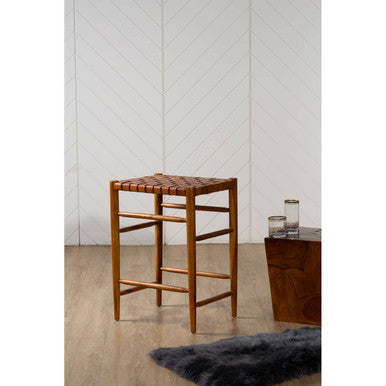 Kendari Brown Woven Leather Barstool