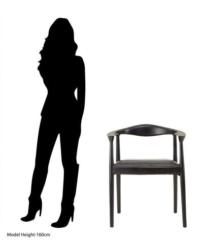 Kendari Black Leather and Teak Wood Chair