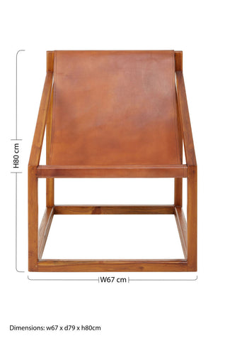 Kendari Brown Leather and Teak Wood Sling Chair