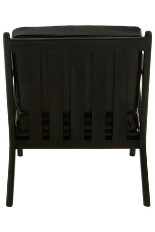 Kendari Black Leather and Teak Wood Frame Armchair