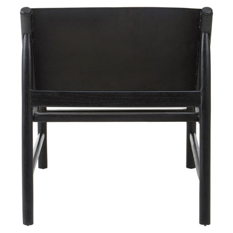 Kendari Black Leather and Teak Modern Sling Chair