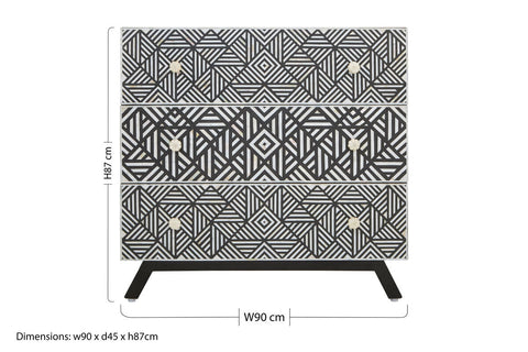 Fusion Black and Mother of Pearl Chest of 3 Drawers