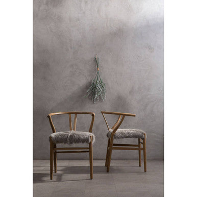 Hazel Natural Oak Wood and Grey Fur Dining Chair