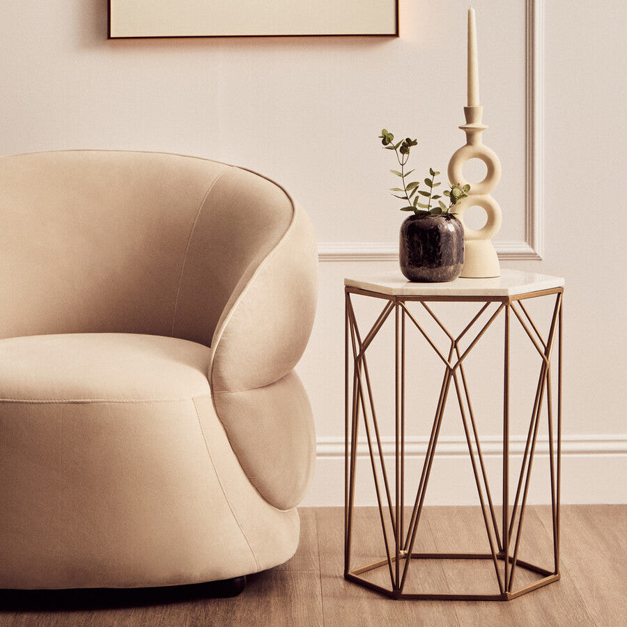 Shalimar Marble top Side Table With Geometric Base