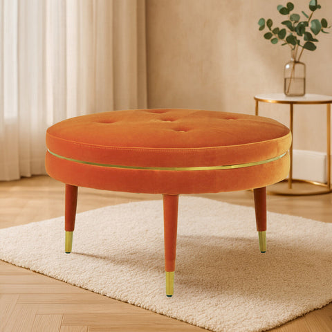 Manhattan Orange Velvet Footstool