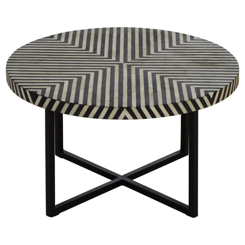 Boho Bone Inlay Coffee Table with Metal Legs