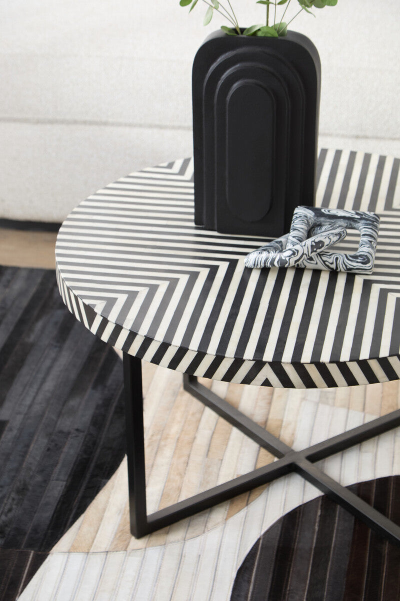 Boho Bone Inlay Coffee Table with Metal Legs