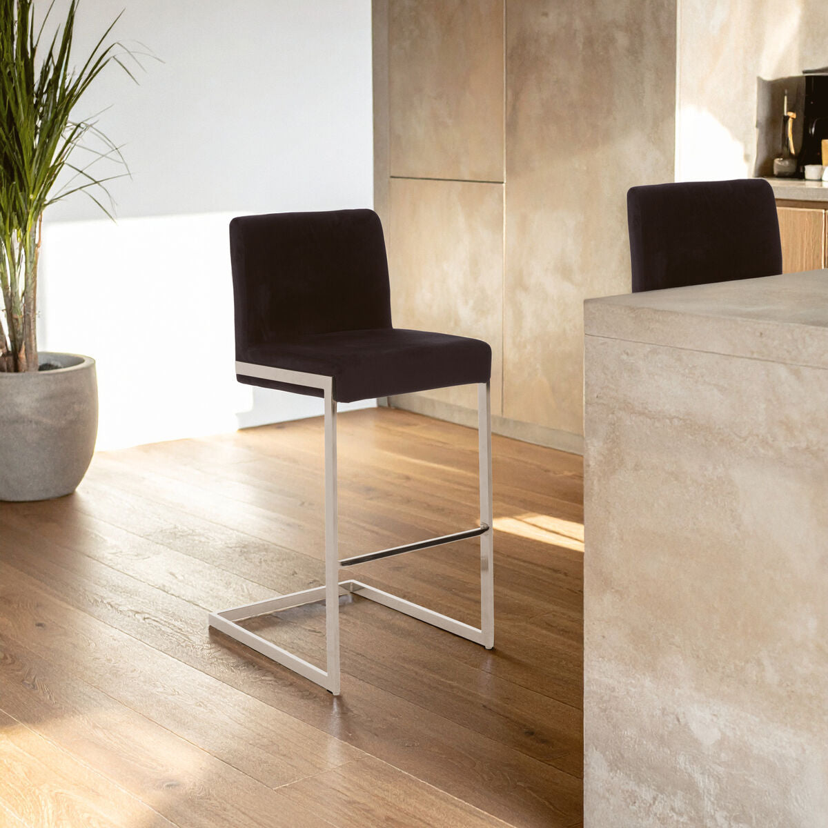 Tamzin Black Velvet Bar Chair With Low Back