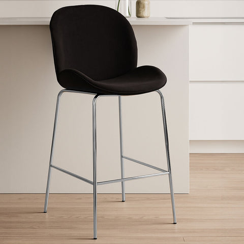 Tamzin Black Velvet Chrome Finish Bar Chair