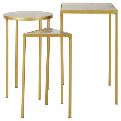 Rabia Grey Marble and Antique Brass Finish Set Of 3 Nesting Tables