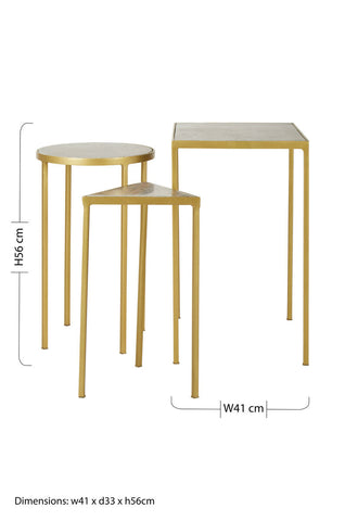 Rabia Grey Marble and Antique Brass Finish Set Of 3 Nesting Tables