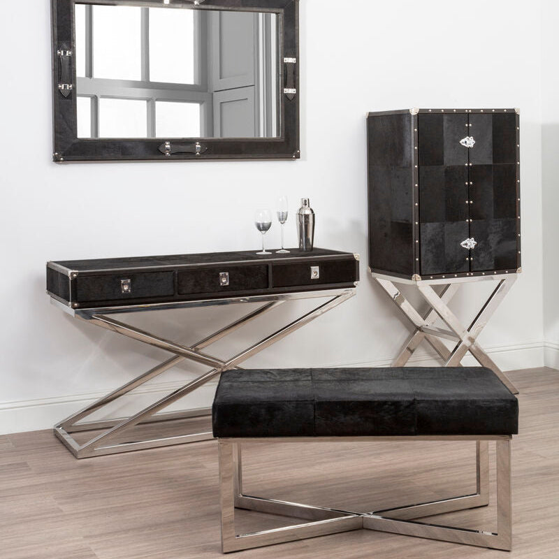 Kensington Townhouse Black Hair On Leather Leather Bench