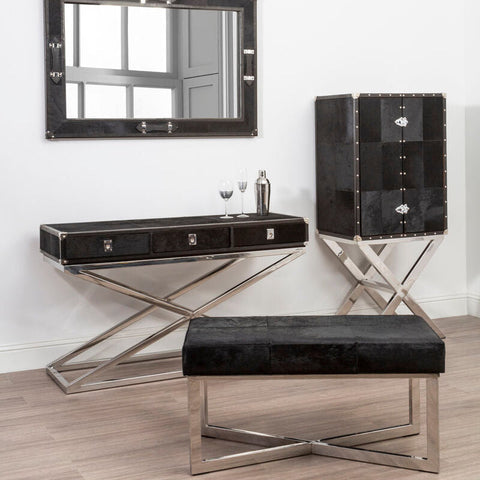 Kensington Townhouse Black Hair On Leather Leather Bench