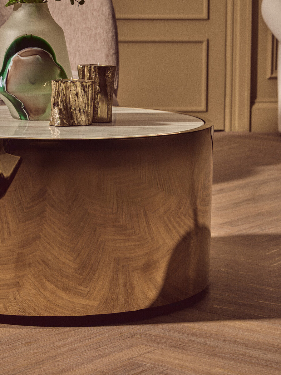 Carlox Round Gold and Marble Effect Coffee Table